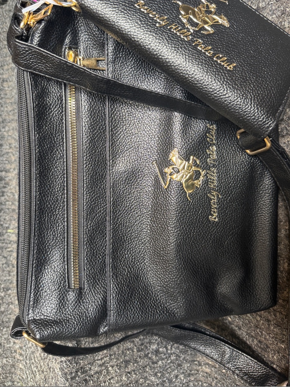 Beverly Hills Polo Club Black Pebbled Leather Crossbody with Matching Wallet